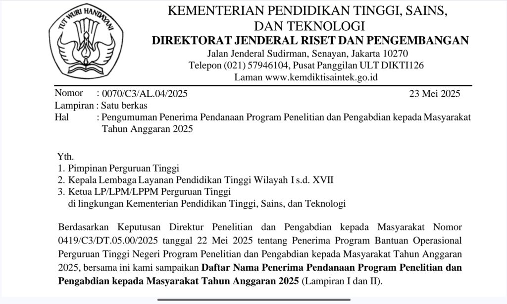 Selamat Kepada Penerima Pendanaan Program Penelitian dan Pengabdian ...
